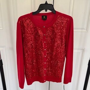JM Collections Sequin Front Red Cardigan Sweater